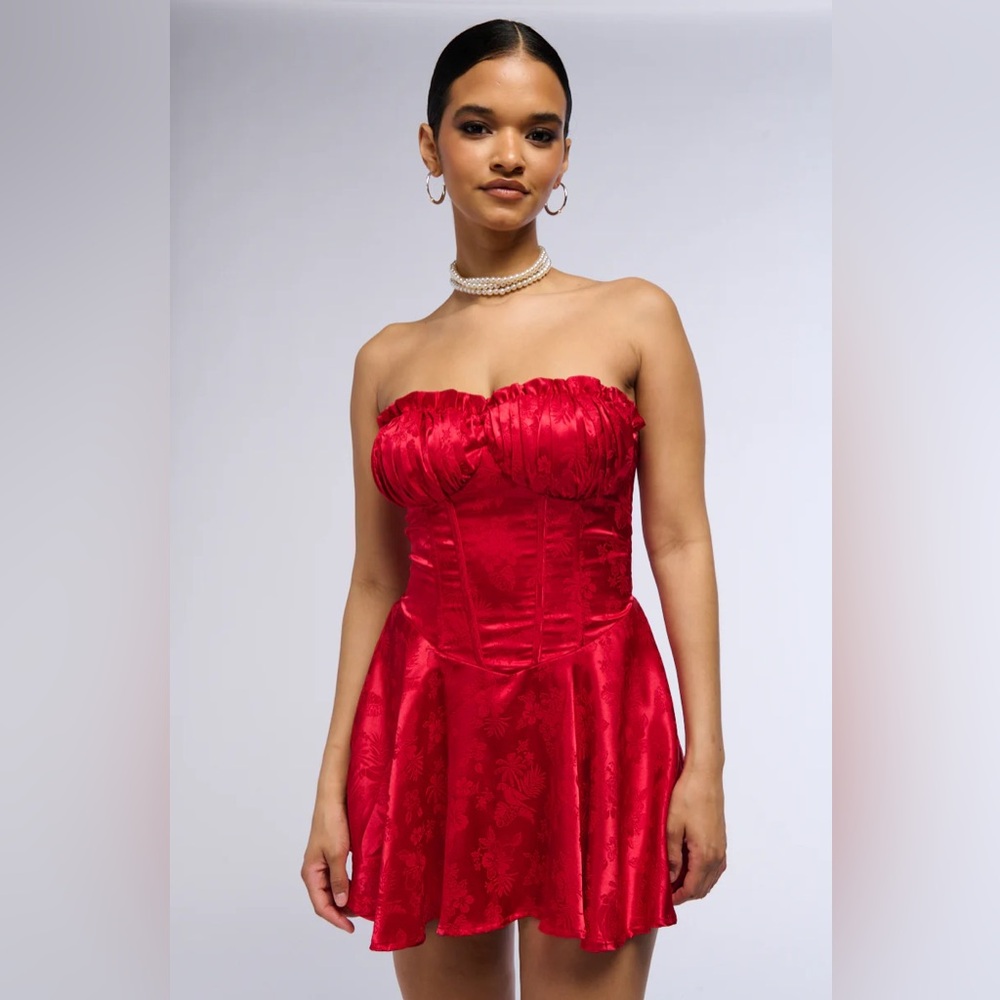 AKIRA Wanna Be Me Red Satin Corset Strapless Mini Dress 1X NWT